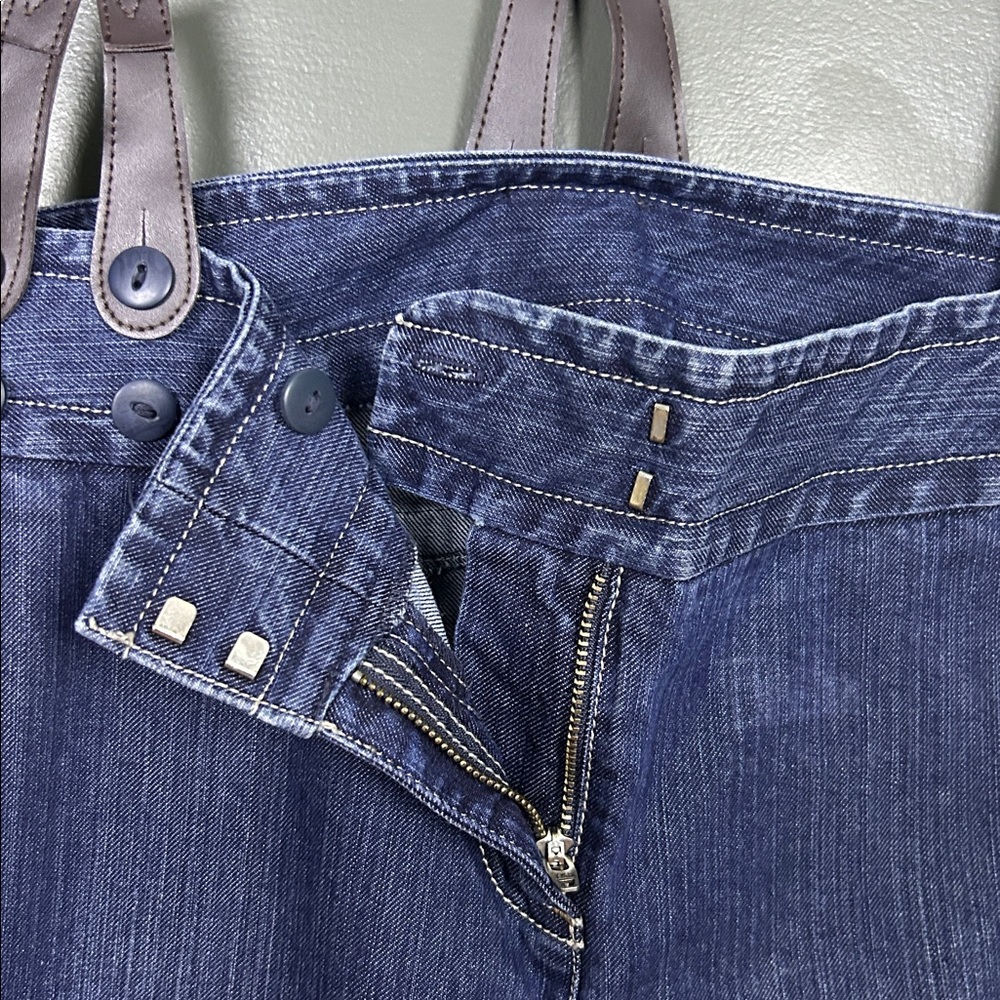 LOFT Light Blue Denim Extra-wide Leg Jeans with Suspenders - Picture 10 of 10